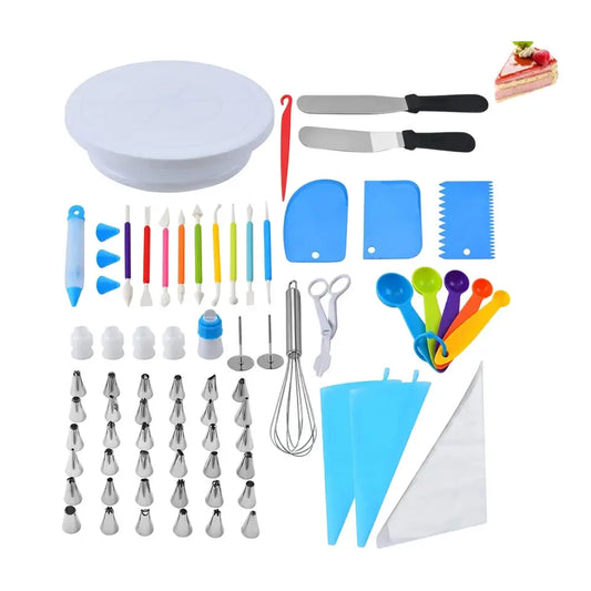 Kit con 66 herramientas y utensilios para decoración de pasteles + base giratorio